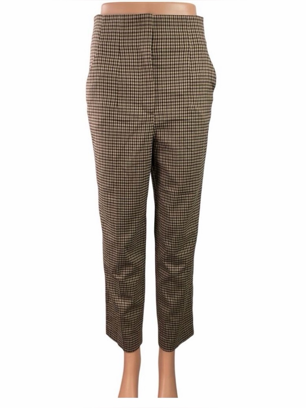 Zara Brown & Black Houndstooth Ankle Pants - Flannel-ish Material